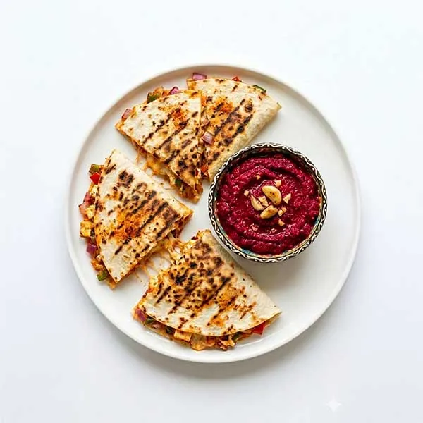 Tandoori Veggie Quesadillas & Garlic Beet Chutney